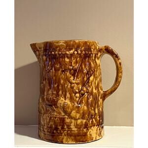 Antique Bennington Pottery Large Pitcher, Embossed Peacock Design